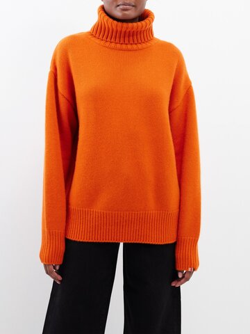 extreme cashmere - no.20 oversized cashmere roll-neck sweater - womens - red orange