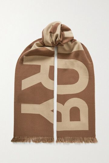 burberry - reversible fringed wool-jacquard scarf - neutrals