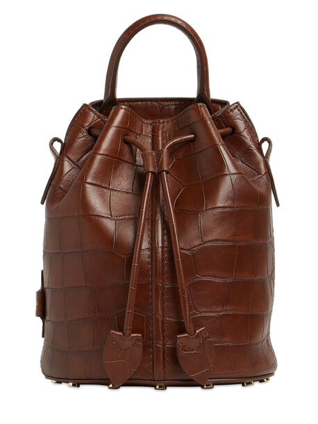 MAX MARA Croc Embossed Leather Bucket Bag in brown