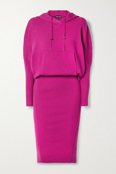 TOM FORD - Hooded Ribbed Cashmere-blend Dress - Pink