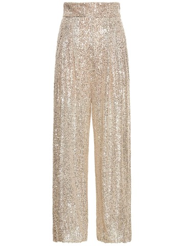 ROCHAS Sequined High Waisted Wide Leg Pants in silver