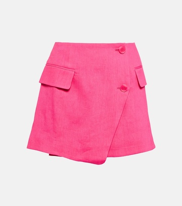 frame linen-blend miniskirt in pink