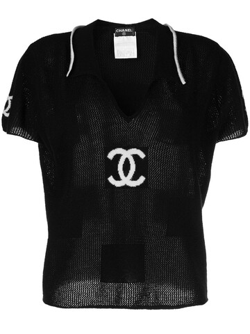 chanel pre-owned 2001 cc-print cashmere top - black