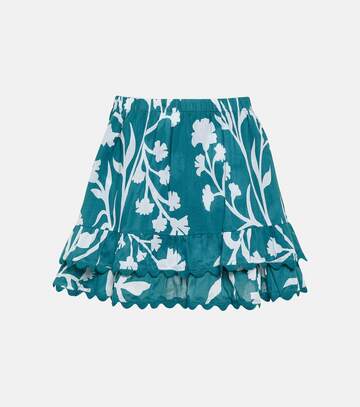 juliet dunn printed tiered cotton miniskirt in blue