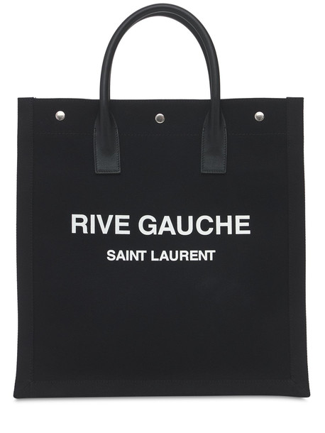 SAINT LAURENT Rive Gauche Cotton Canvas Tote Bag in nero / bianco