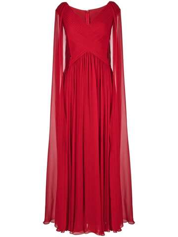 elie saab draped v-neck silk gown - red