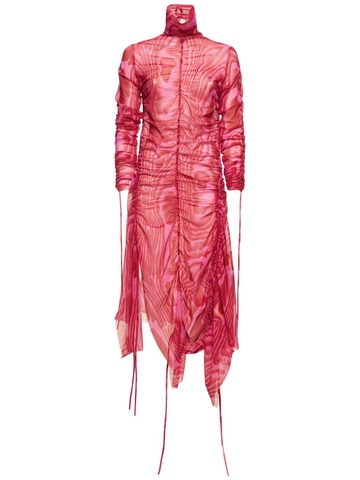 MARQUES'ALMEIDA Draped Printed Mesh Midi Dress