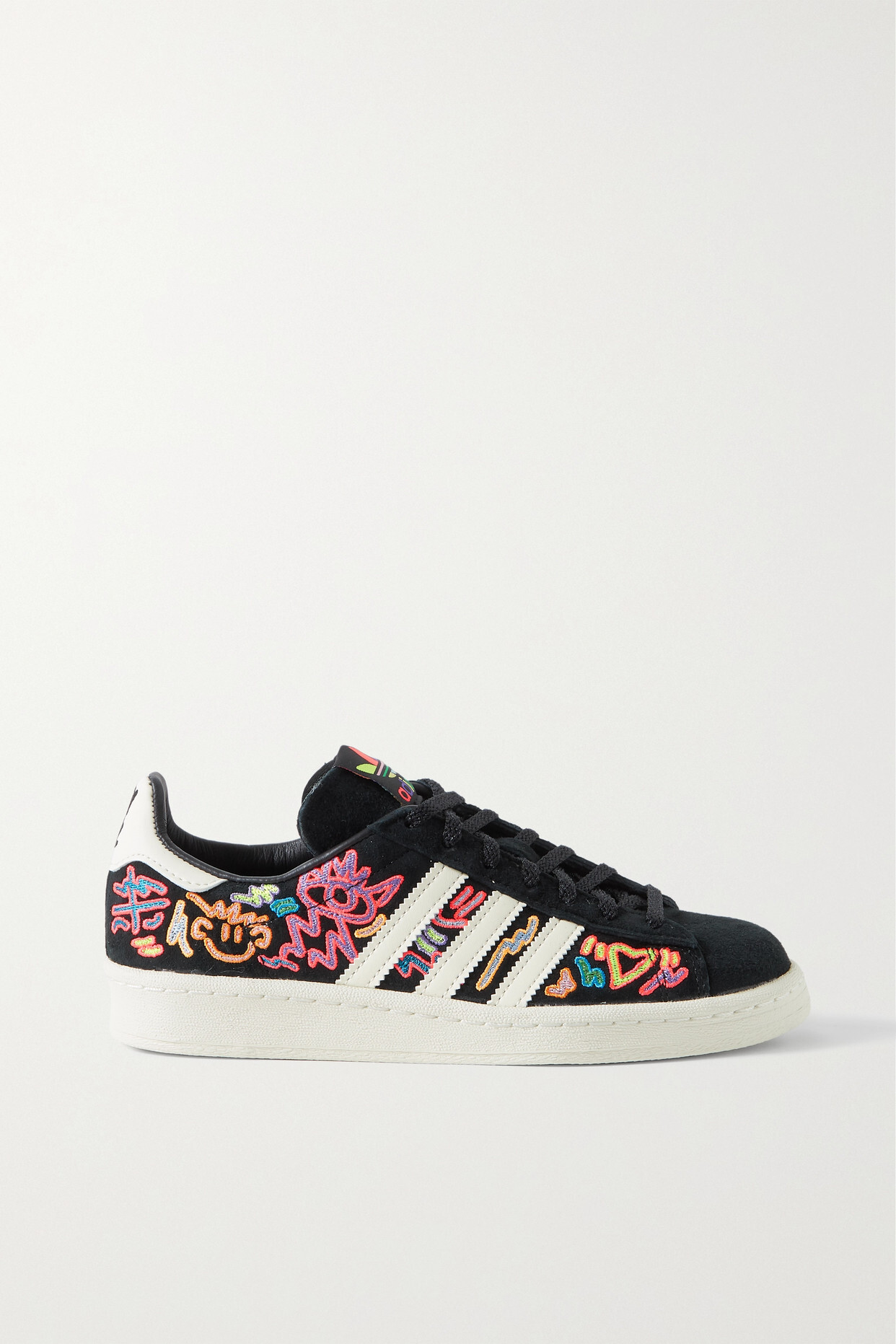 adidas Originals - Campus Leather-trimmed Embroidered Suede Sneakers - Black