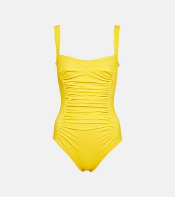 karla colletto square-neck ruched swimsuit in yellow