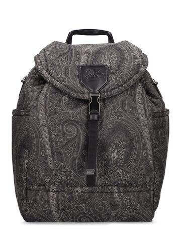 etro paisley coated fabric backpack in black