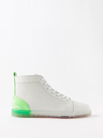 christian louboutin - fun louis perforated-leather trainers - mens - white green