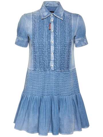 DSQUARED2 Pleated Stretch Cotton Denim Shirt Dress in navy
