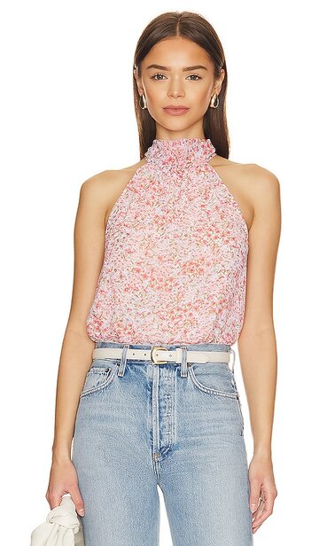 1. state tie back halter top in peach in ivory