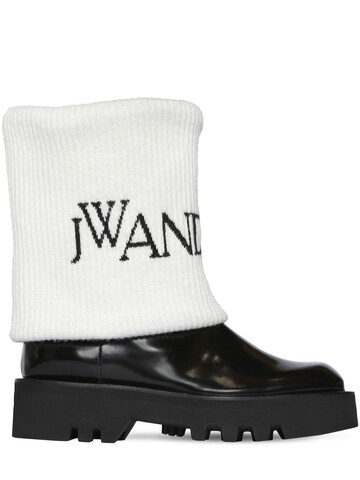 JW ANDERSON 40mm Brushed Leather & Sock Boots in black / white