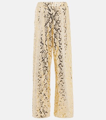 Oseree Metallic snake-print wide-leg pants in gold