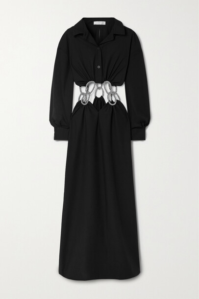 Christopher Esber - Crystal-embellished Cutout Wool-blend Crepe Maxi Dress - Black