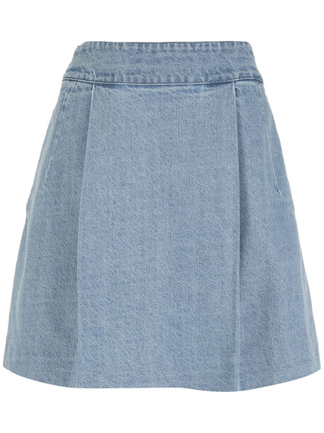 Andrea Bogosian pleated-detail denim skirt - Blue