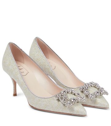 roger vivier piping flower strass tweed pumps in white
