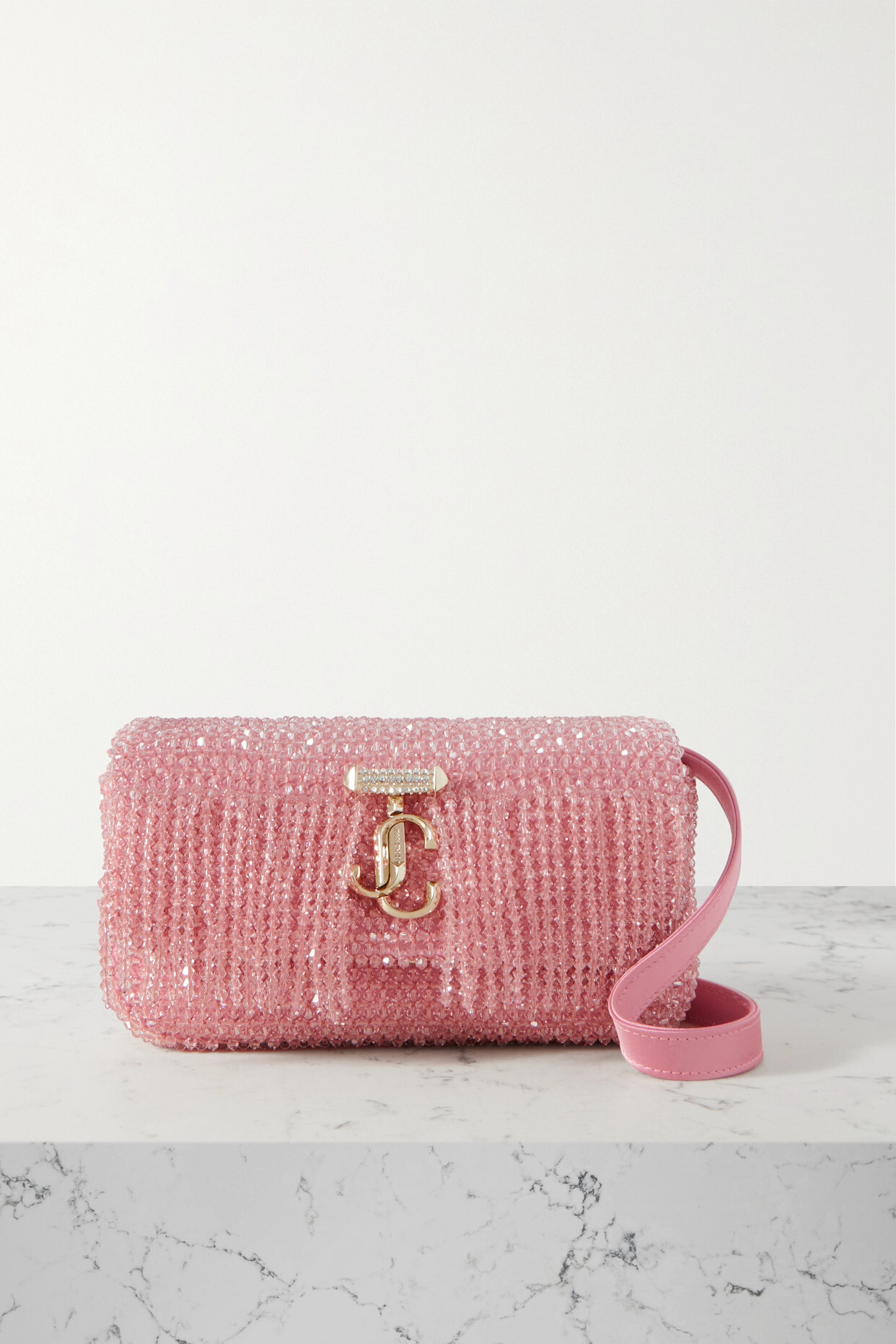 Jimmy Choo - Avenue Fringed Embellished Satin Shoulder Bag - Pink