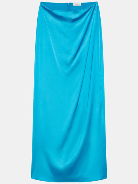 NINA RICCI High Waist Viscose Satin Long Skirt in blue