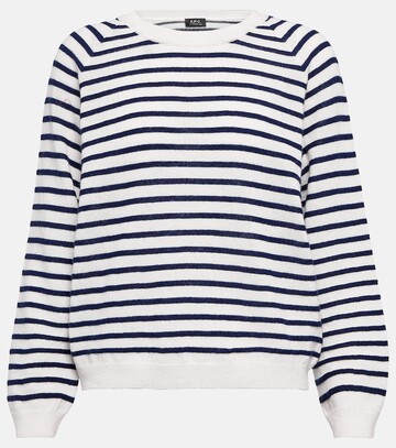 a.p.c. pull lilas striped wool sweater in blue