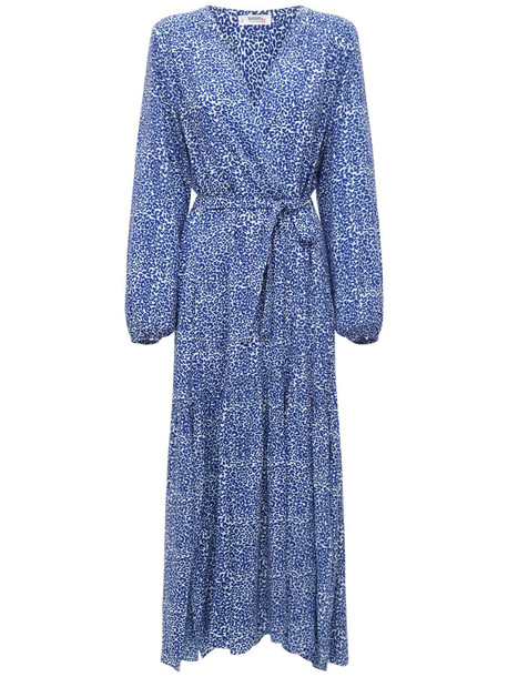 LEMLEM Halima Printed Viscose Midi Robe Dress in blue / white
