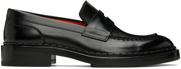 santoni black leather loafers