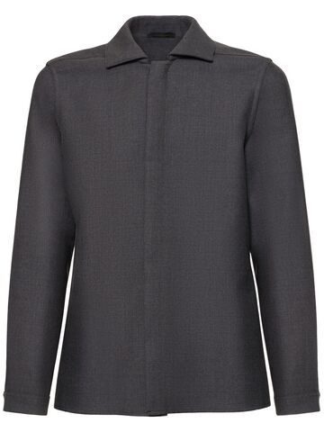 zegna regular fit wool shirt in black