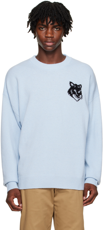 maison kitsuné maison kitsuné blue fox head sweater