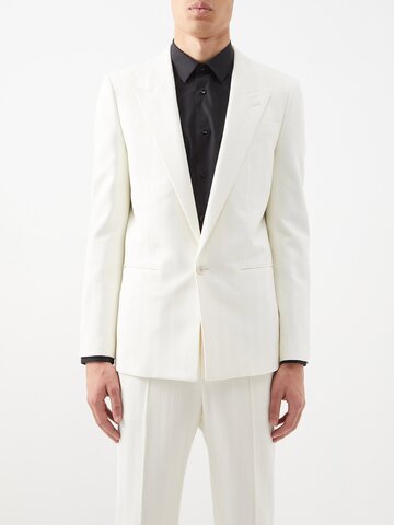 saint laurent - striped single-breasted wool-twill suit jacket - mens - cream