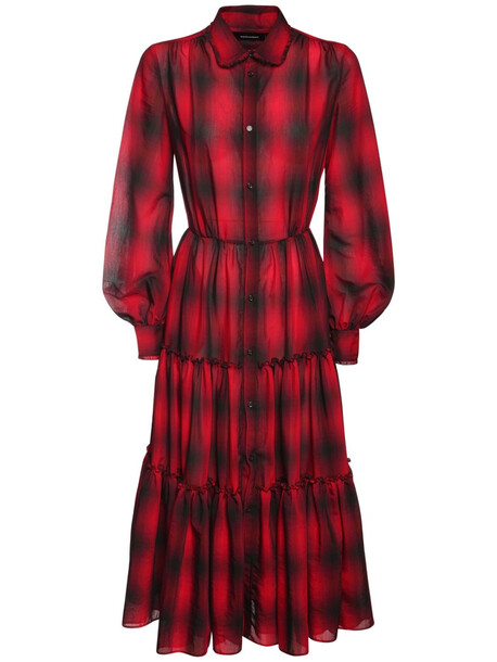 DSQUARED2 Plaid Cotton Blend Shirt Dress in black / red