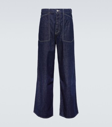 kenzo sailor embroidered wide-leg jeans in blue