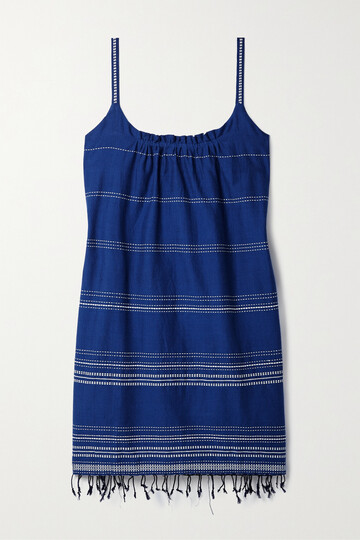 lemlem - inku fringed striped cotton mini dress - blue