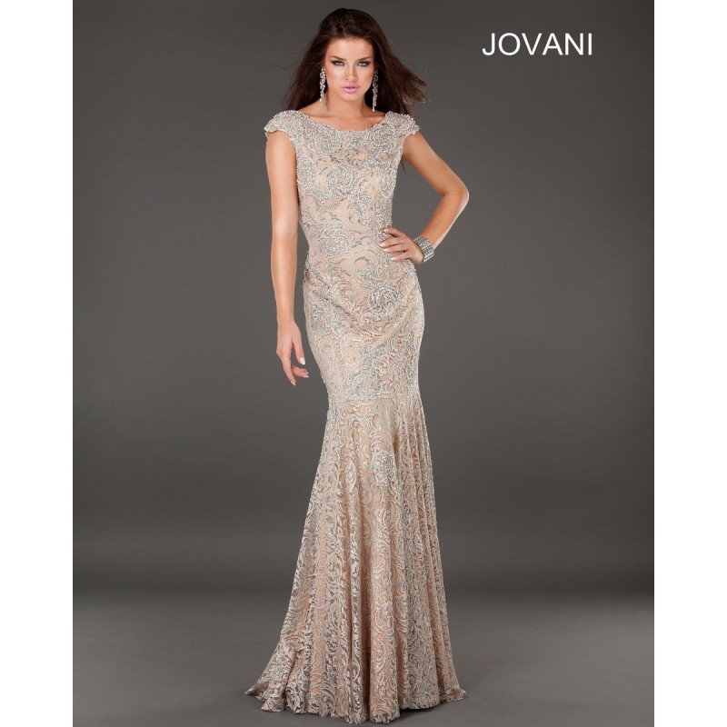 Classical Designer Jovani Beaded Trumpet Evening Gown With Cap Sleeves 74495 New Arrival - Bonny Evening Dresses Online