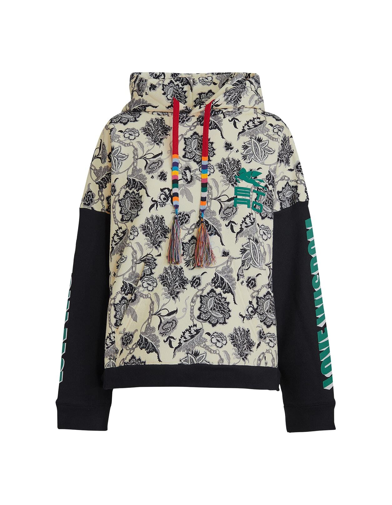 Etro Woman Black Hoodie With Floral Print With Chains