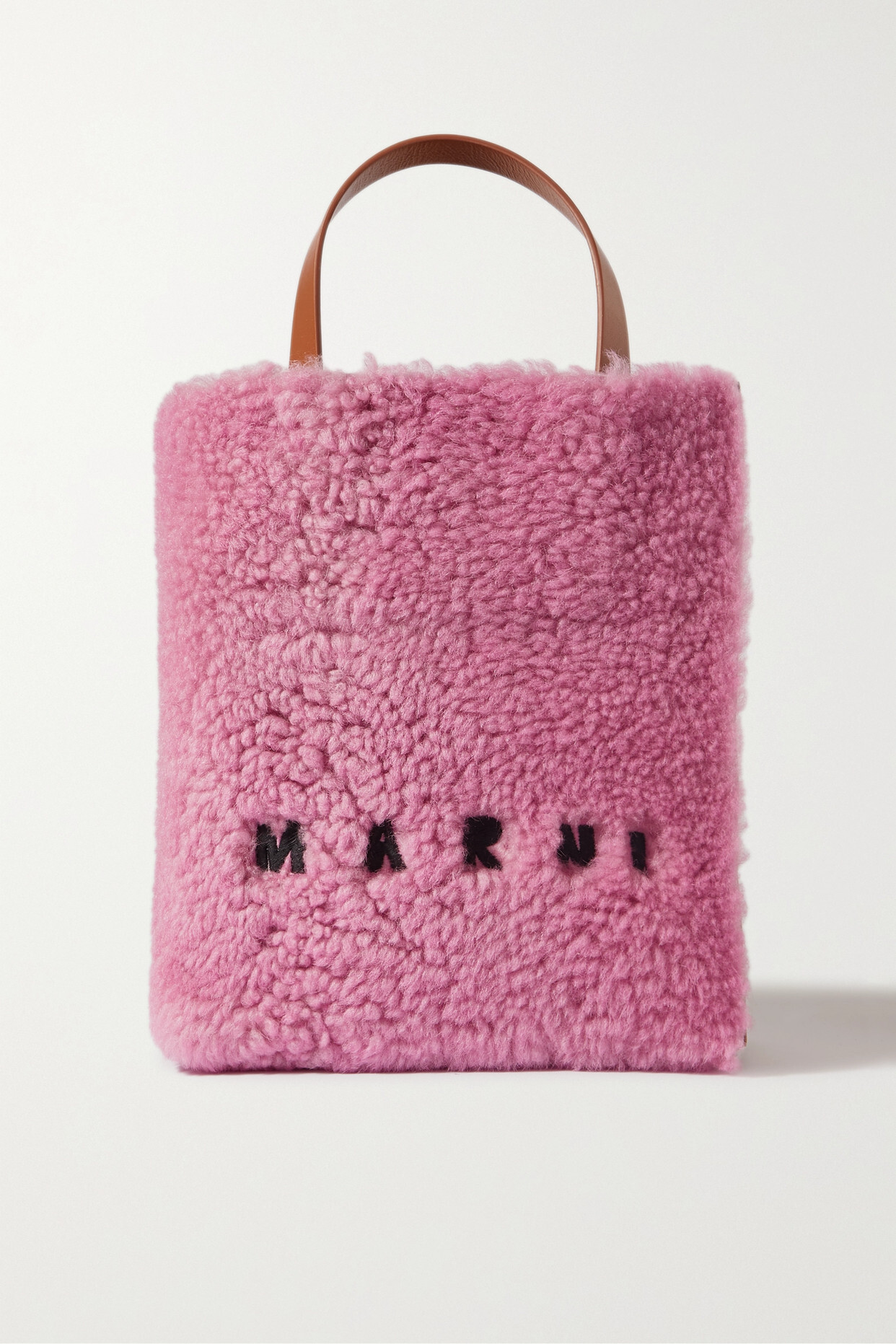Marni - Museo Small Embroidered Shearling And Leather Tote - Pink