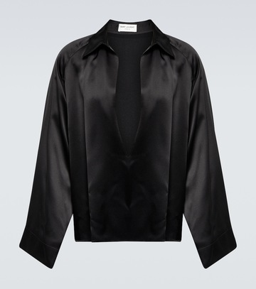 saint laurent silk crêpe satin shirt in black