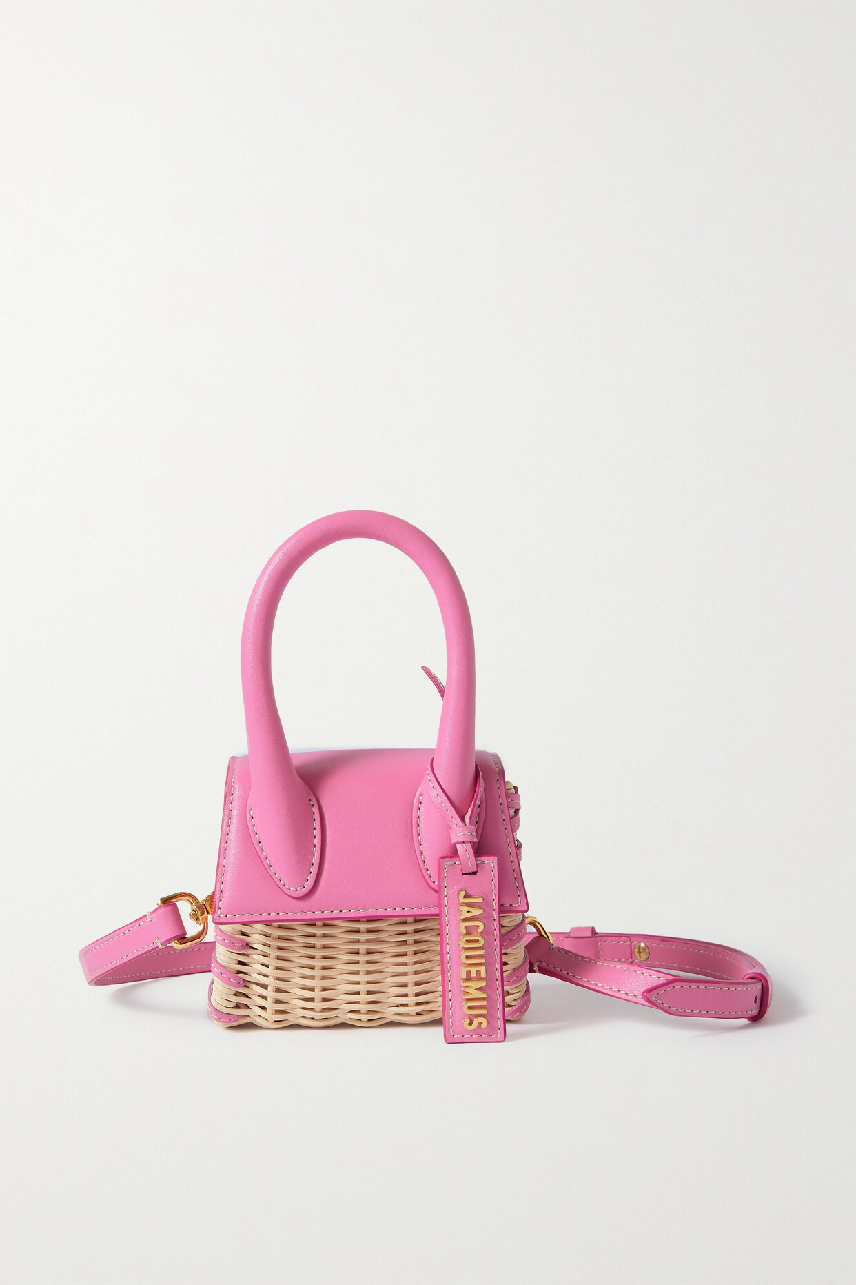 Jacquemus - Le Chiquito Osier Leather And Raffia Shoulder Bag - Pink