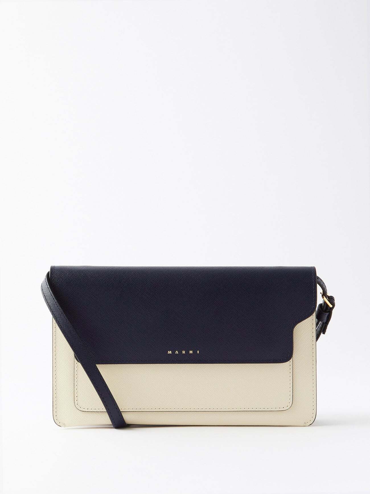 Marni - Trunk Saffiano Leather Cross-body Pouch - Womens - Navy White