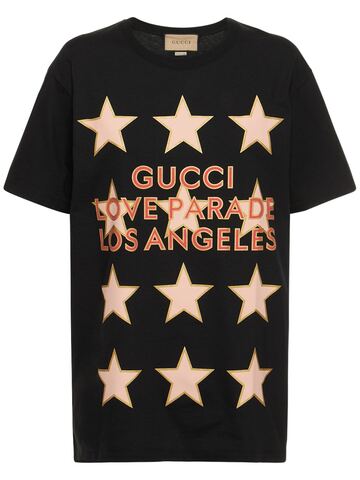 GUCCI Oversize Printed Cotton T-shirt in black