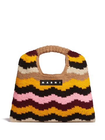 marni market mini waves knitted tote bag - brown