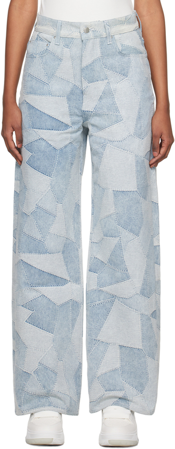 amiri blue patchwork jeans in indigo / stone
