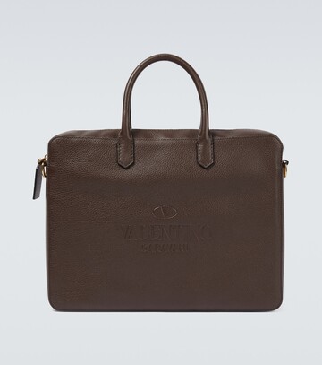 valentino garavani identity leather briefcase in brown