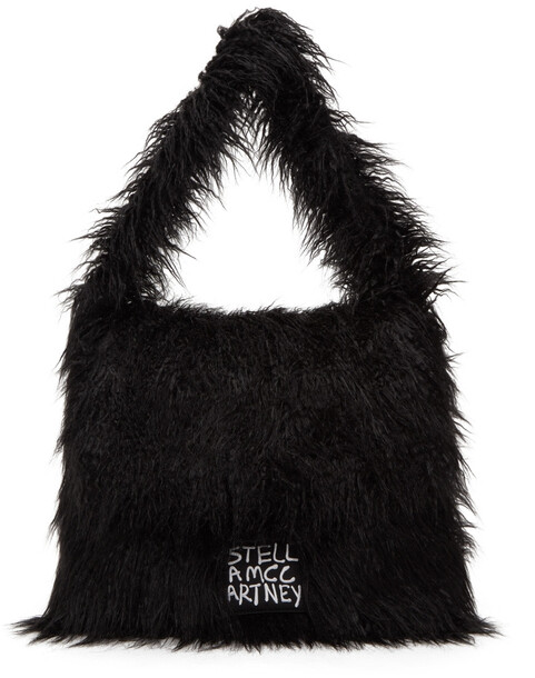 Stella McCartney Black Faux-Fur Logo Shoulder Bag
