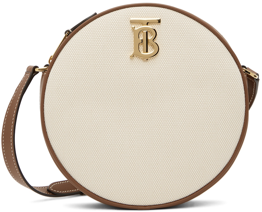 Burberry Off-White & Brown Canvas Shoulder Bag in tan