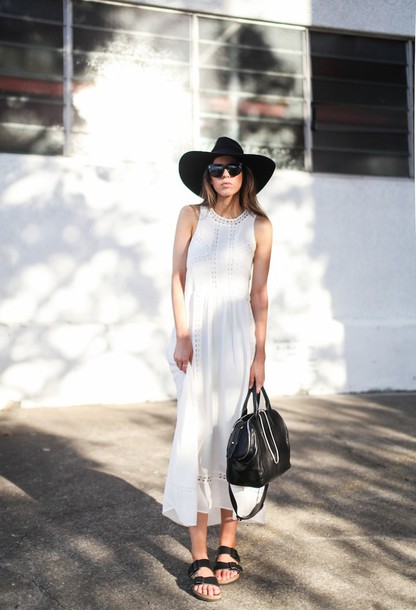 modern legacy dress hat sunglasses shoes bag white dress