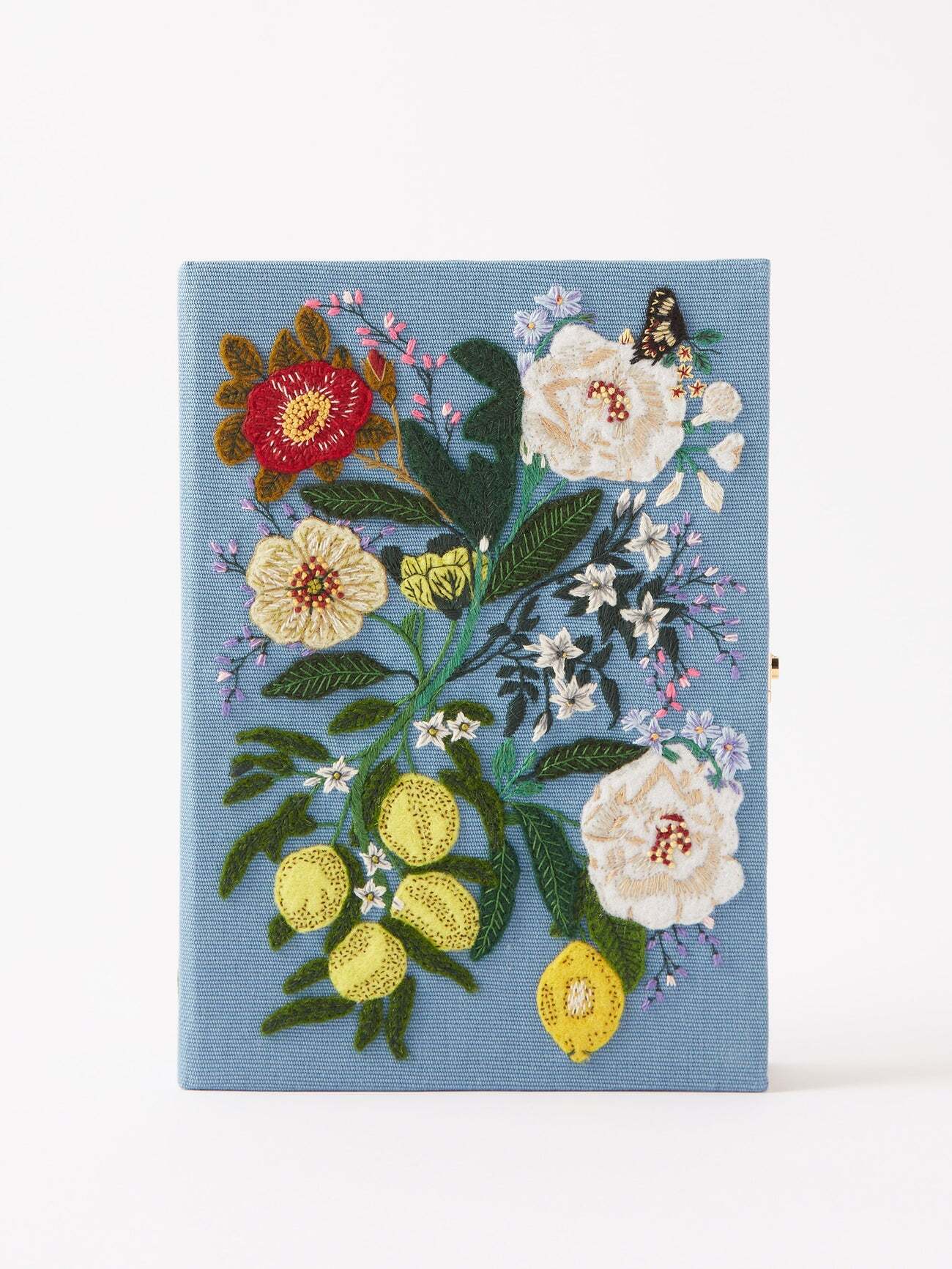 Olympia Le-tan - Lemons Embroidered Book Clutch Bag - Womens - Blue Multi