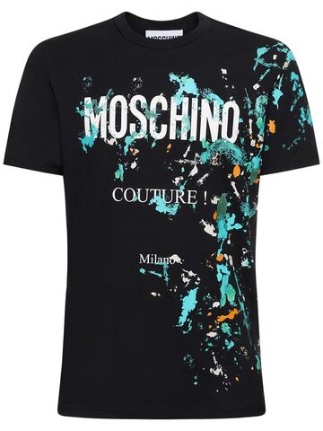 moschino logo print organic cotton jersey t-shirt in black