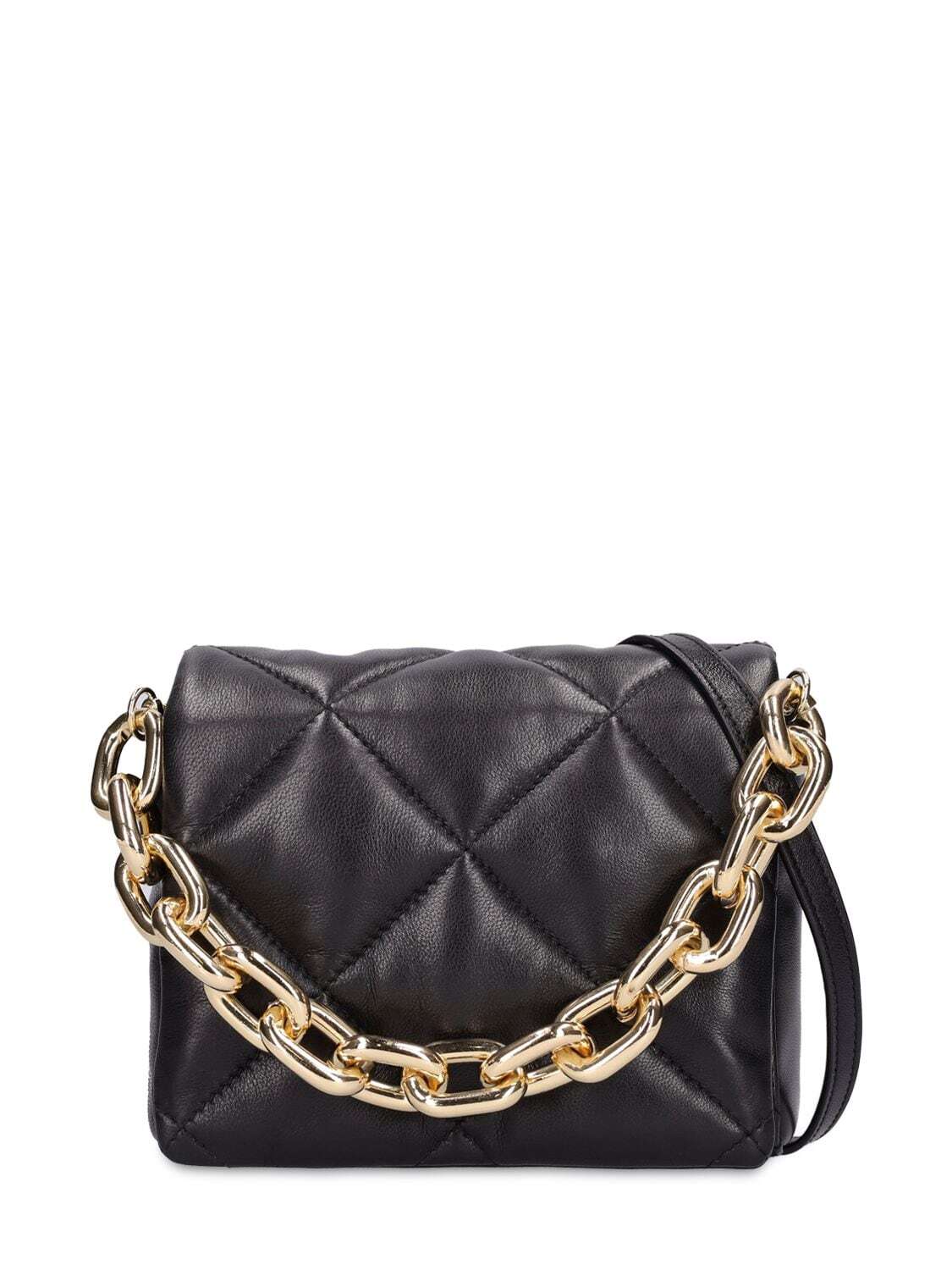 STAND STUDIO Hestia Quilted Leather Shoulder Bag in black / gold