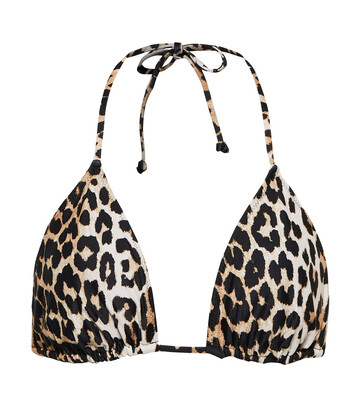 ganni leopard-print bikini top in brown